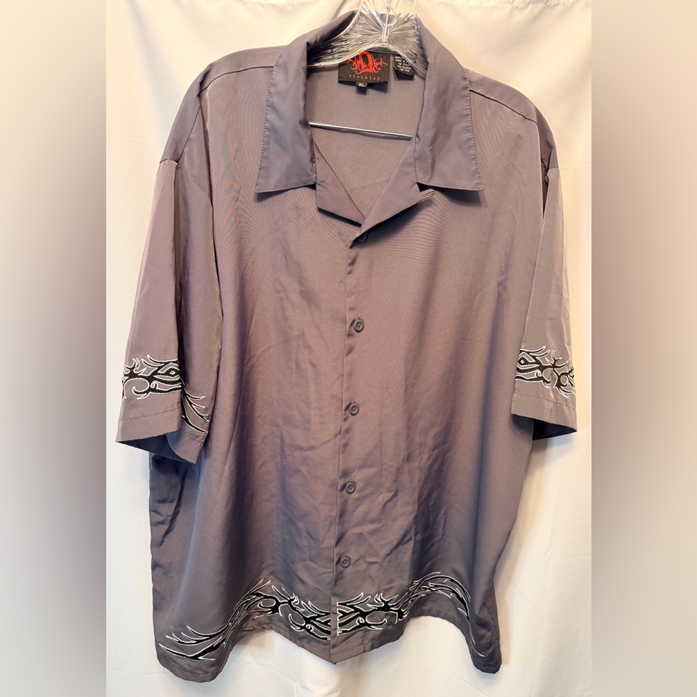 Vintage Y2K Dragonfly Men’s‎ XL Embroidered Tribal Tattoo Shirt Gray Black Retro